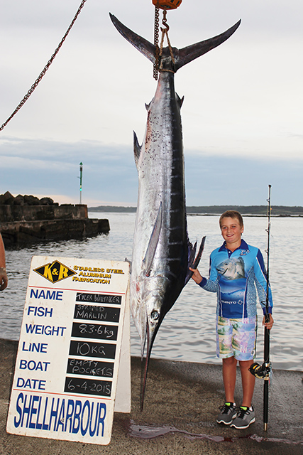 ANGLER: Tyler Whitaker  SPECIES: Striped Marlin  WEIGHT: 83.6kg, Australian Record. LURE: JB Lures 8" Little Dingo.